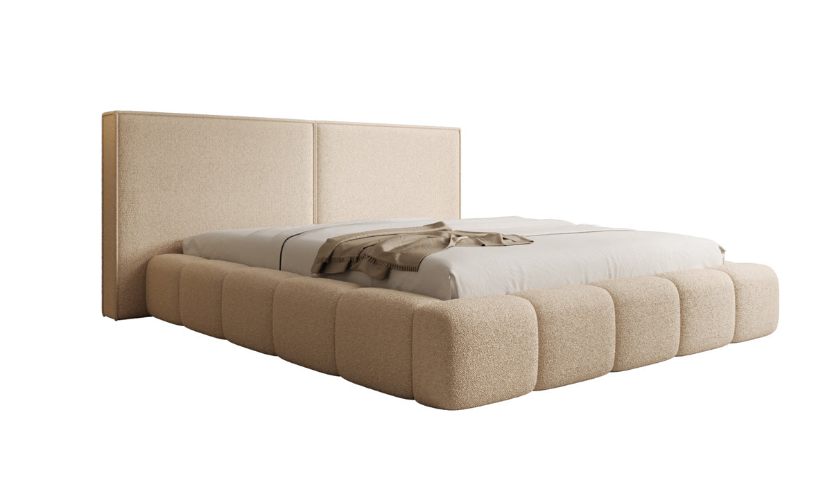 Designer upholstered bed Elise in teddy bouclé with storage