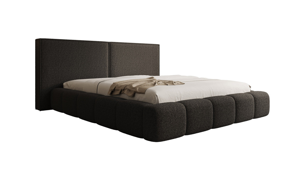 Designer upholstered bed Elise in teddy bouclé with storage