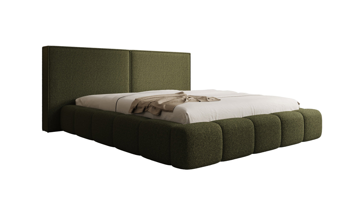 Designer upholstered bed Elise in teddy bouclé with storage