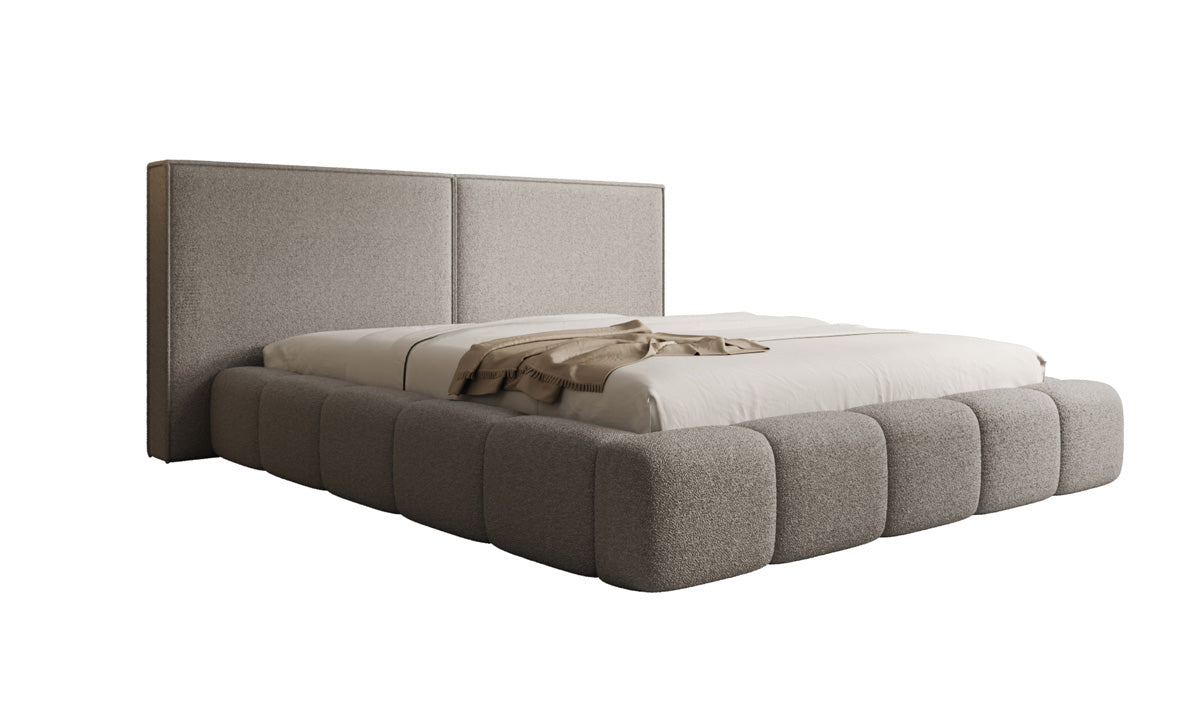 Designer upholstered bed Elise in teddy bouclé with storage