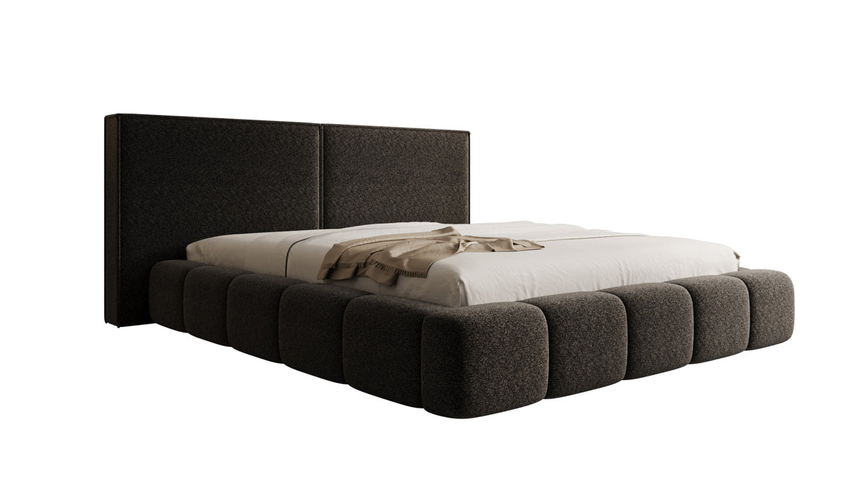 Designer upholstered bed Elise in textured fabric with storage space