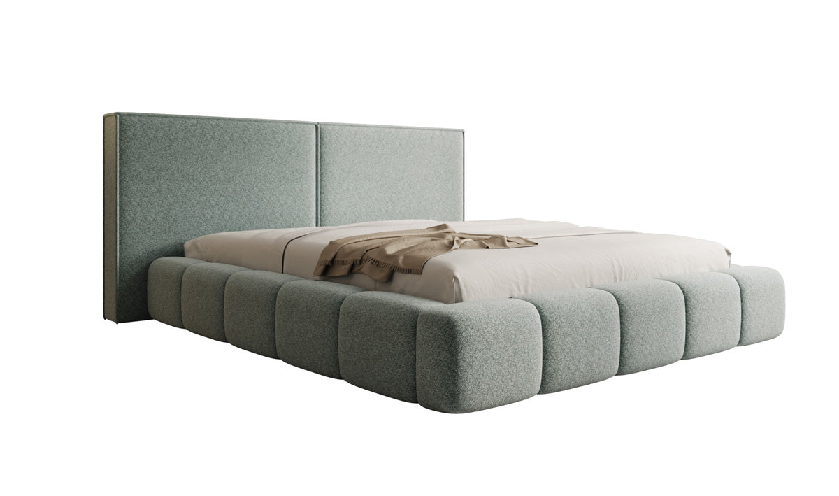 Designer upholstered bed Elise in textured fabric with storage space