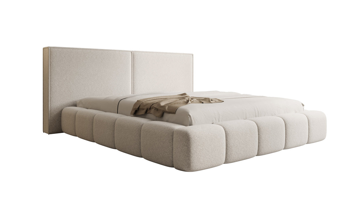 Designer upholstered bed Elise in textured fabric with storage space