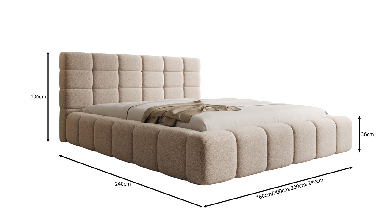 Designer-Polsterbett Marshmallow aus Strukturstoff mat Stauraum