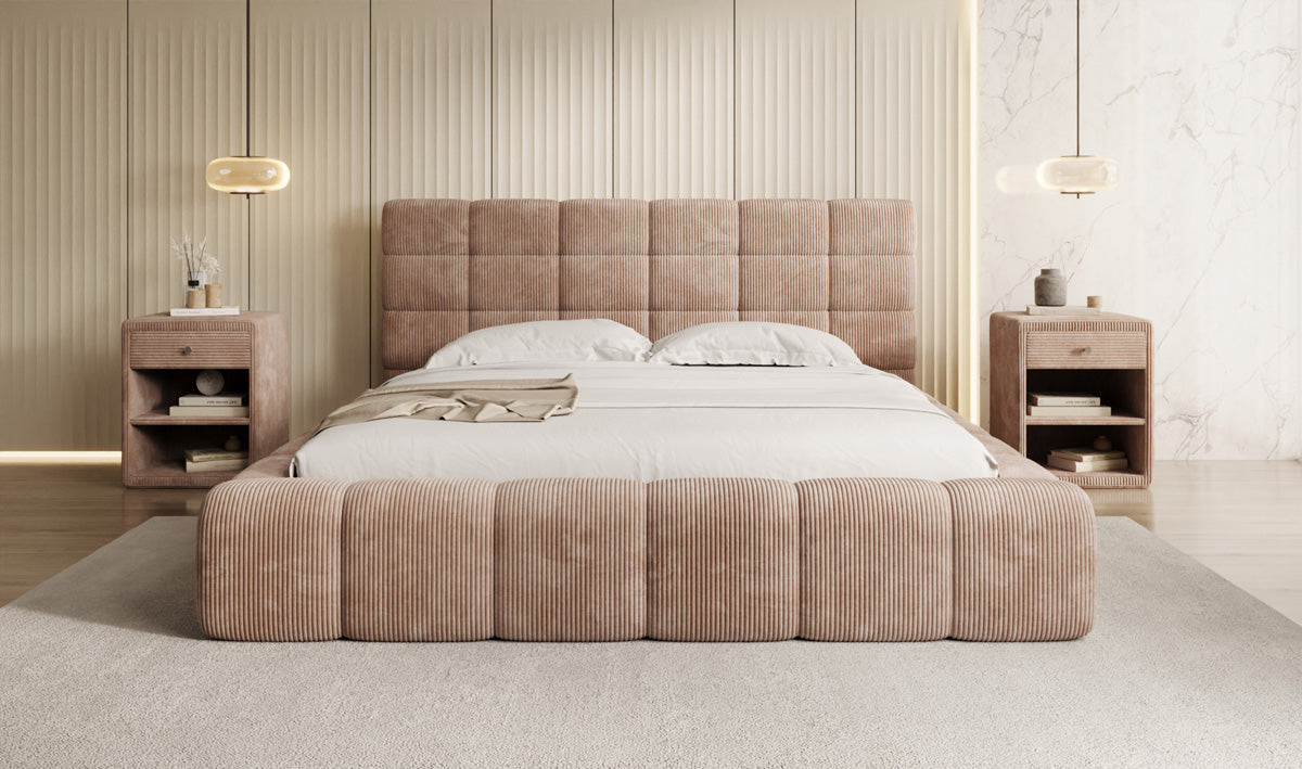 Designer Polsterbett Marshmallow in Cord mit Stauraum
