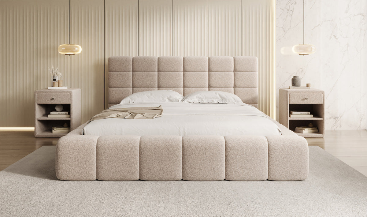 Designer-Polsterbett Marshmallow aus Strukturstoff mat Stauraum
