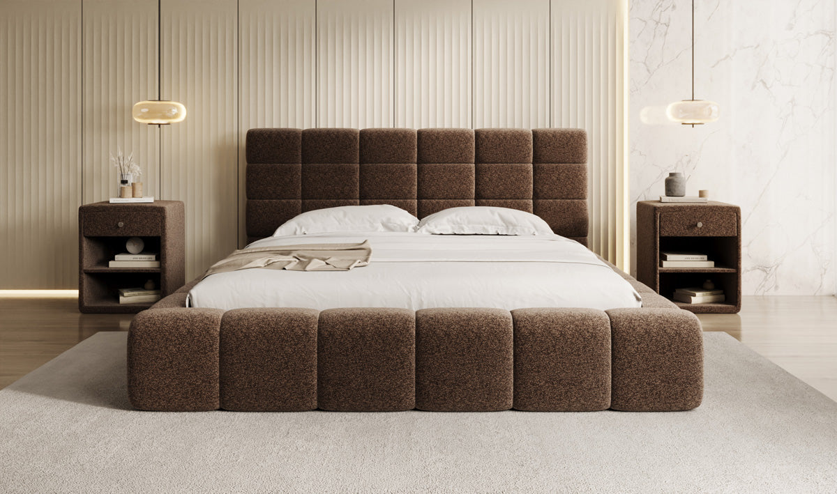 Designer-Polsterbett Marshmallow aus Strukturstoff mat Stauraum