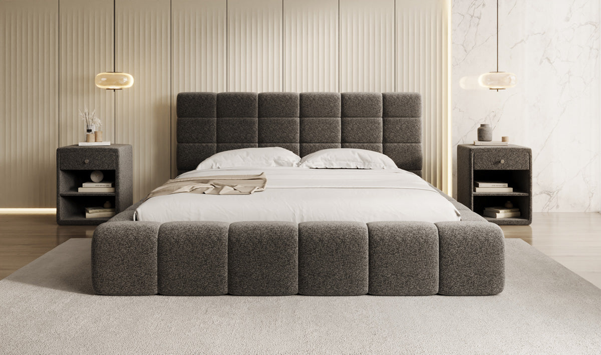 Designer-Polsterbett Marshmallow aus Strukturstoff mat Stauraum