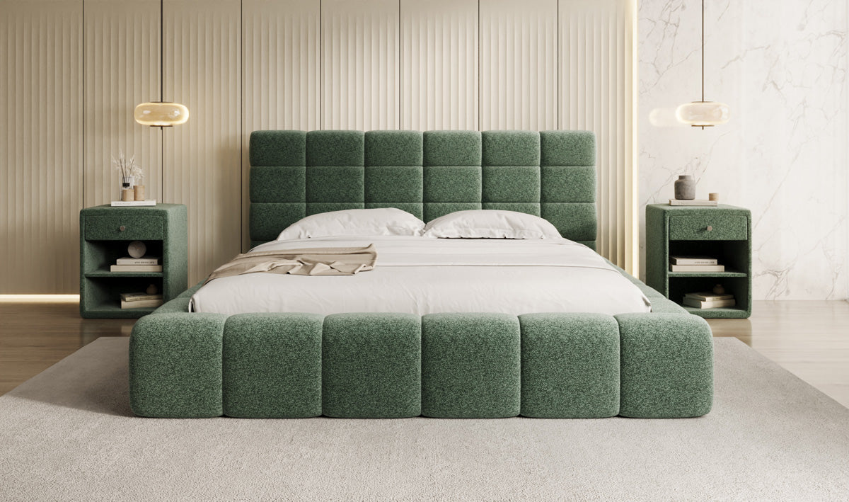Designer-Polsterbett Marshmallow aus Strukturstoff mat Stauraum