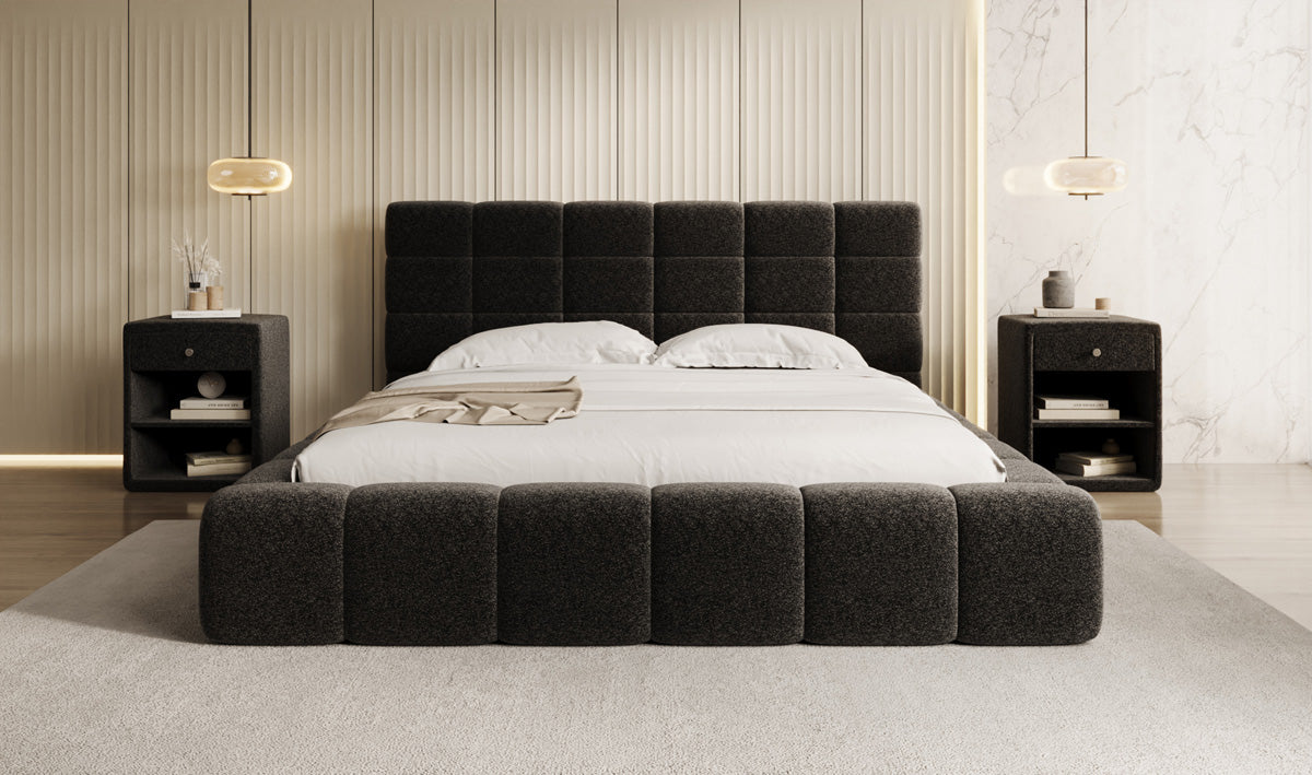 Designer-Polsterbett Marshmallow aus Strukturstoff mat Stauraum