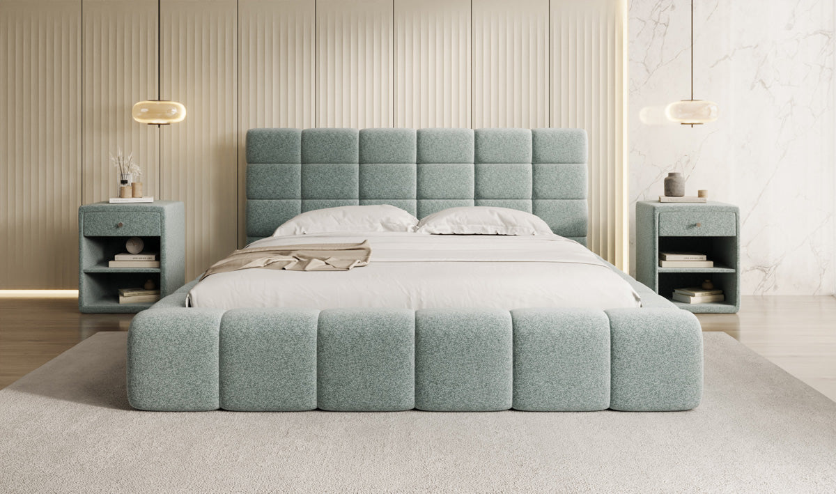 Designer-Polsterbett Marshmallow aus Strukturstoff mat Stauraum