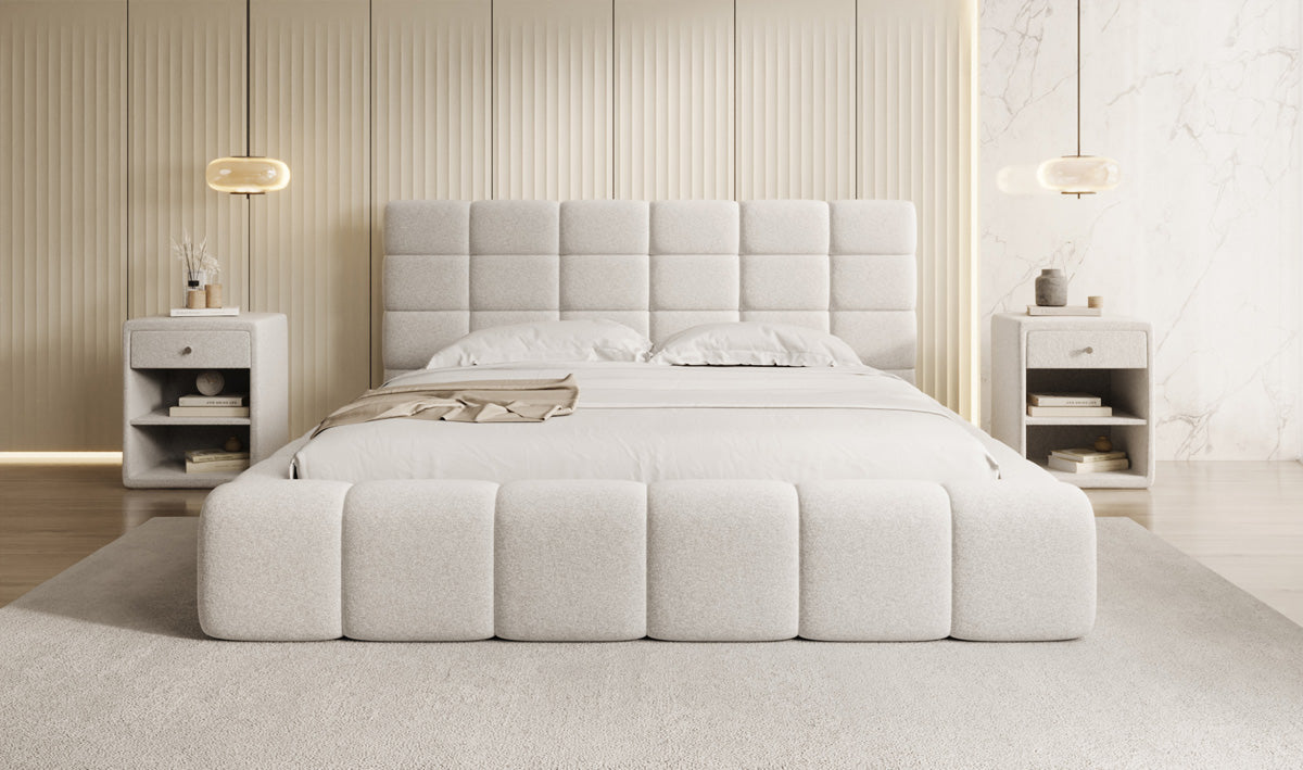 Designer-Polsterbett Marshmallow aus Strukturstoff mat Stauraum