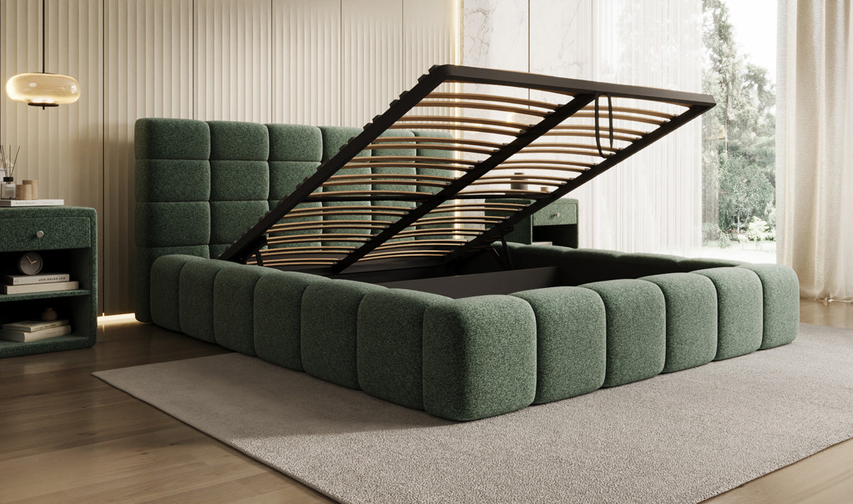 Designer-Polsterbett Marshmallow aus Strukturstoff mat Stauraum