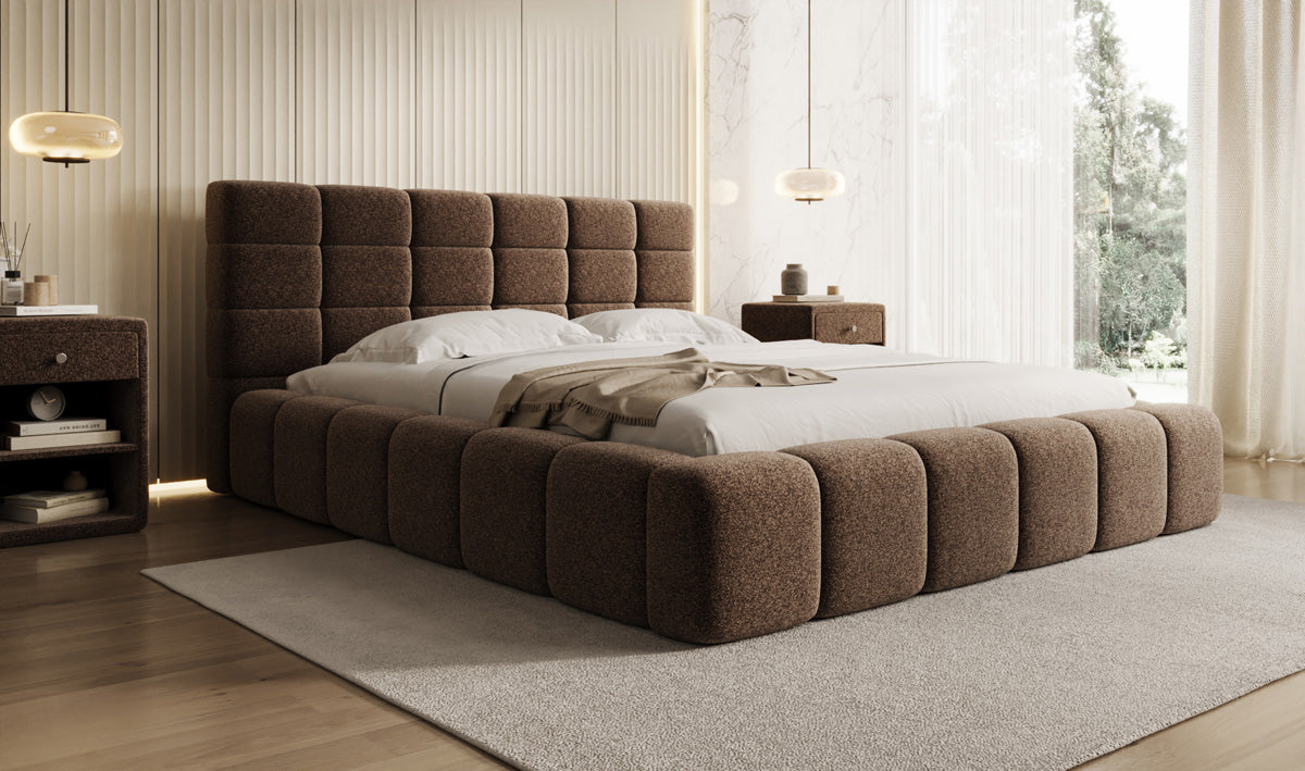 Designer-Polsterbett Marshmallow aus Strukturstoff mat Stauraum