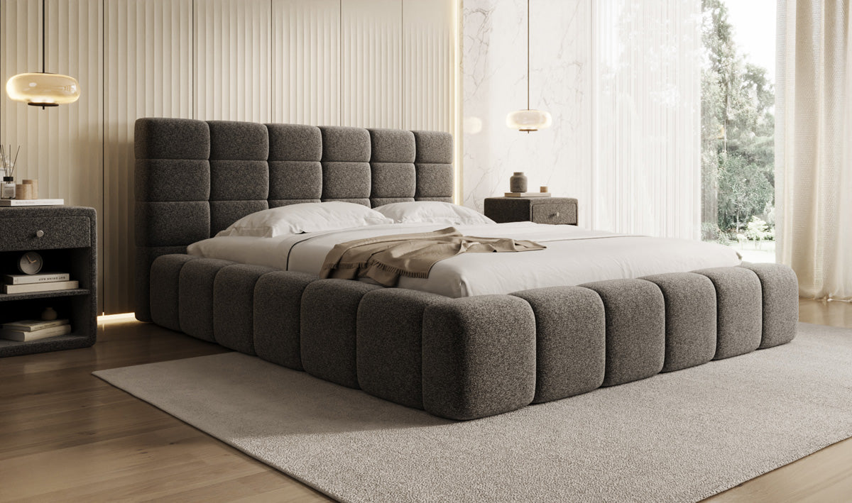 Designer-Polsterbett Marshmallow aus Strukturstoff mat Stauraum