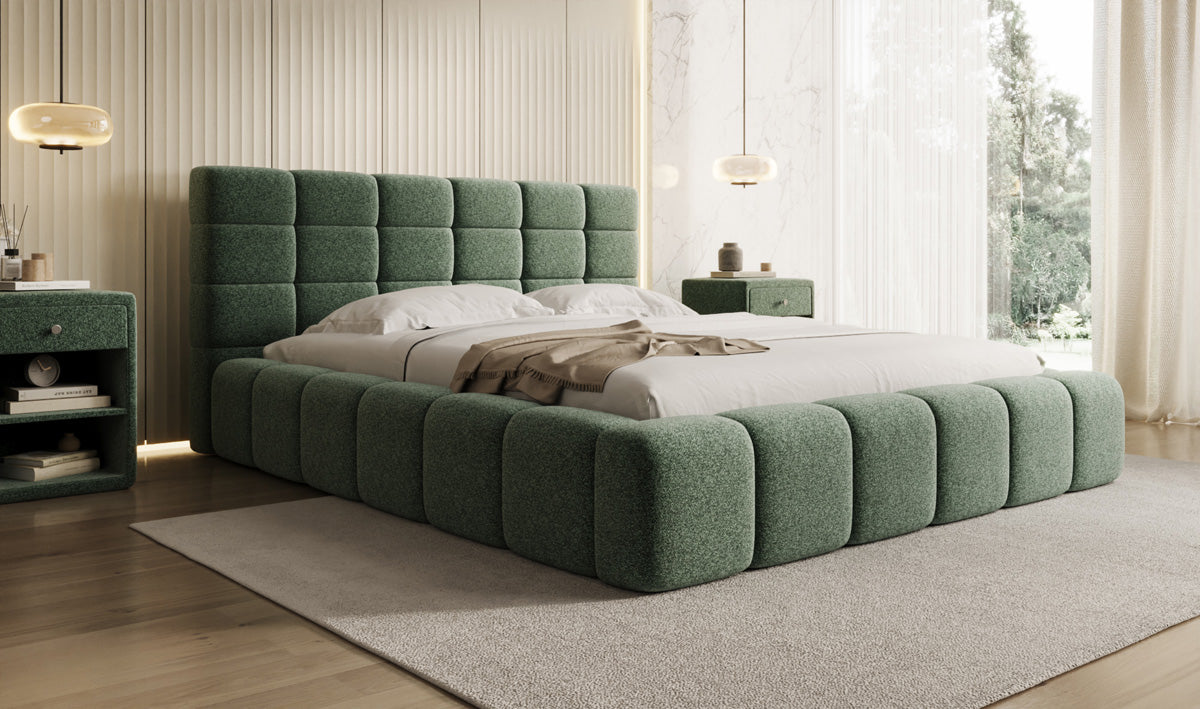 Designer-Polsterbett Marshmallow aus Strukturstoff mat Stauraum