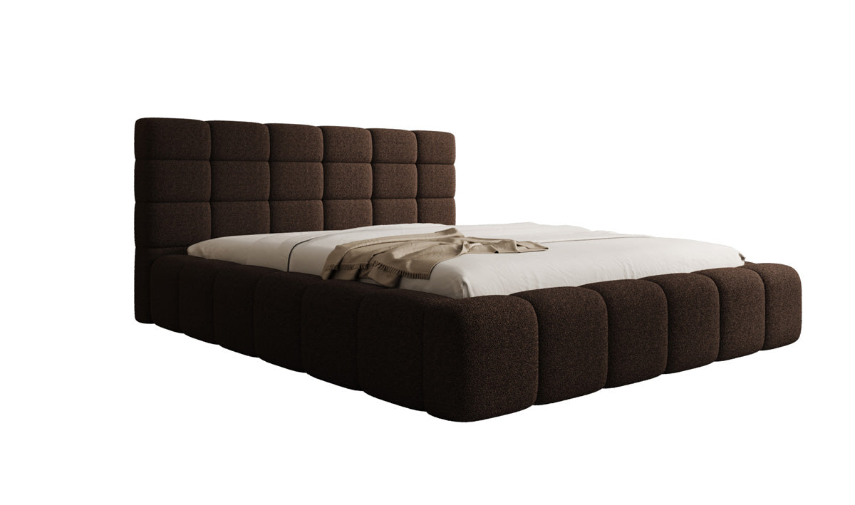 Designer upholstered bed Marshmallow in teddy bouclé with storage space