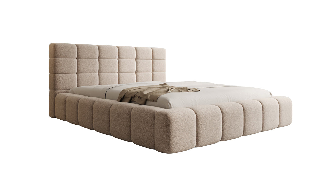 Designer-Polsterbett Marshmallow aus Strukturstoff mat Stauraum
