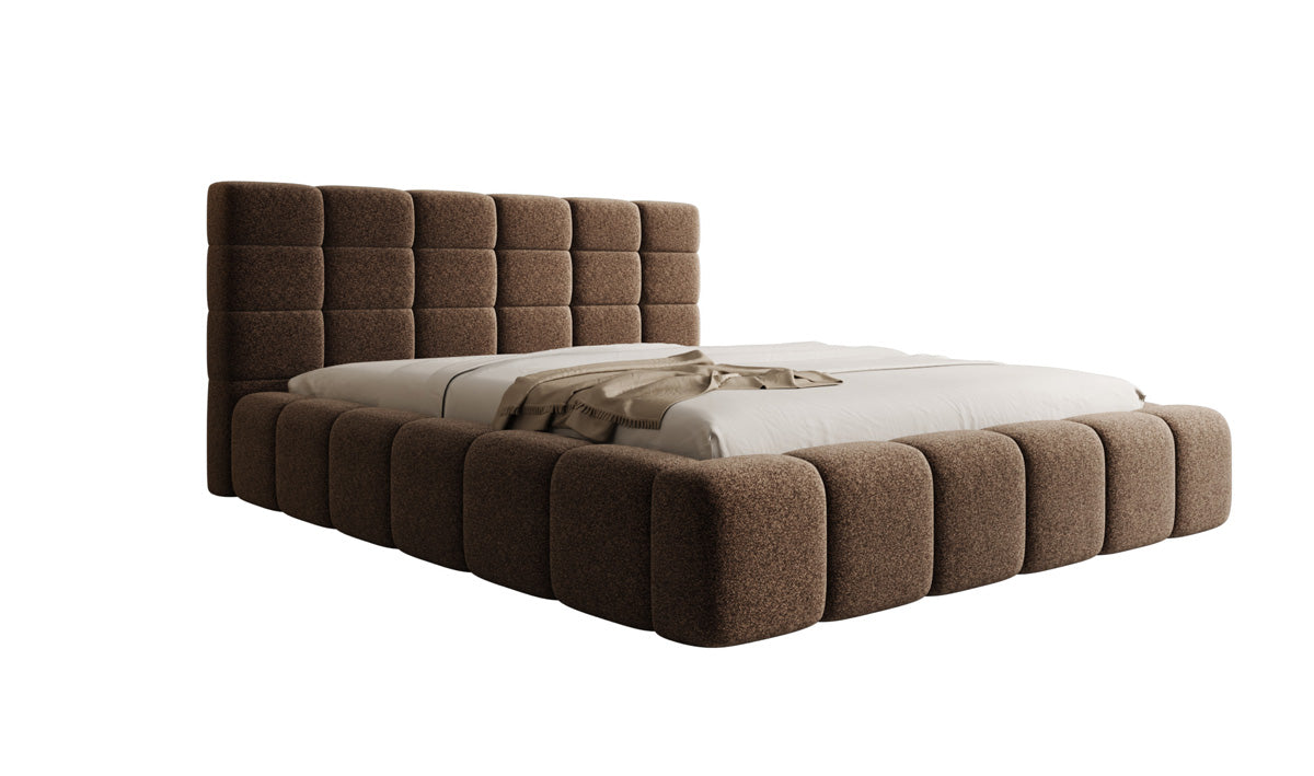 Designer-Polsterbett Marshmallow aus Strukturstoff mat Stauraum