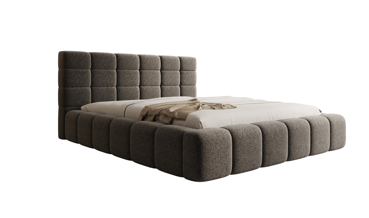Designer-Polsterbett Marshmallow aus Strukturstoff mat Stauraum