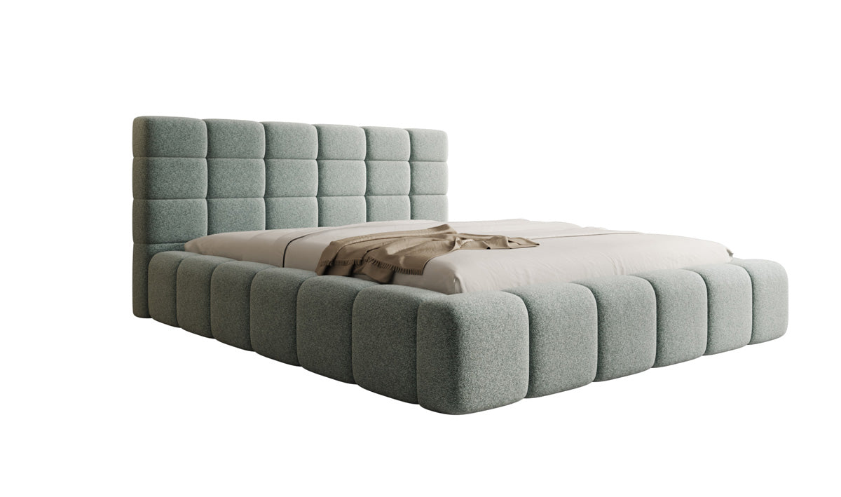 Designer-Polsterbett Marshmallow aus Strukturstoff mat Stauraum