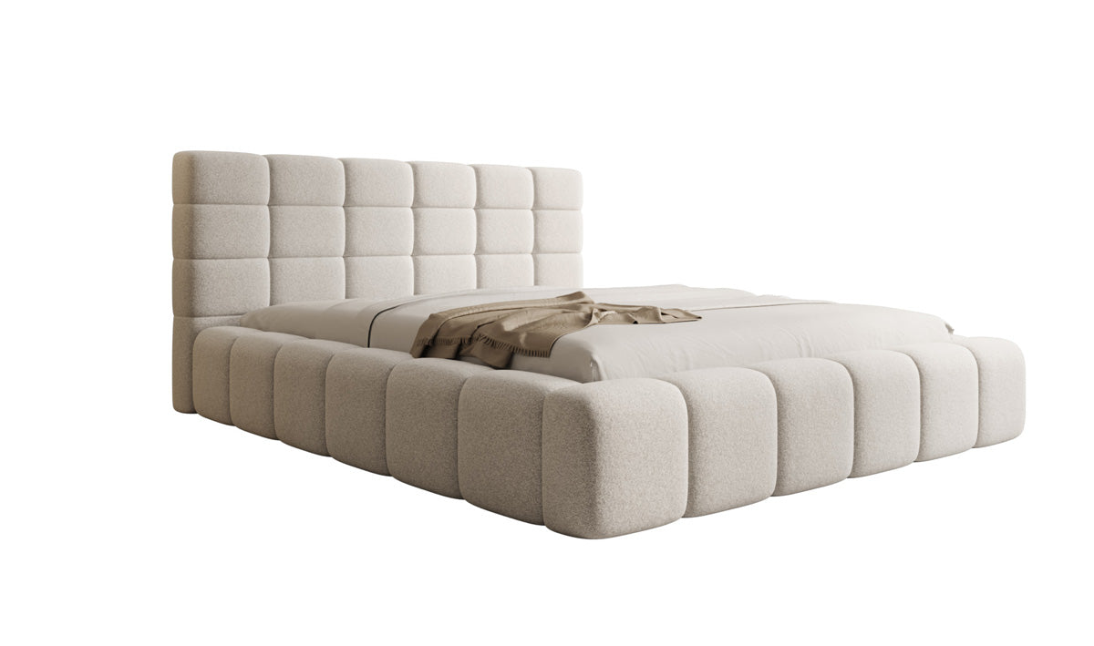 Designer-Polsterbett Marshmallow aus Strukturstoff mat Stauraum