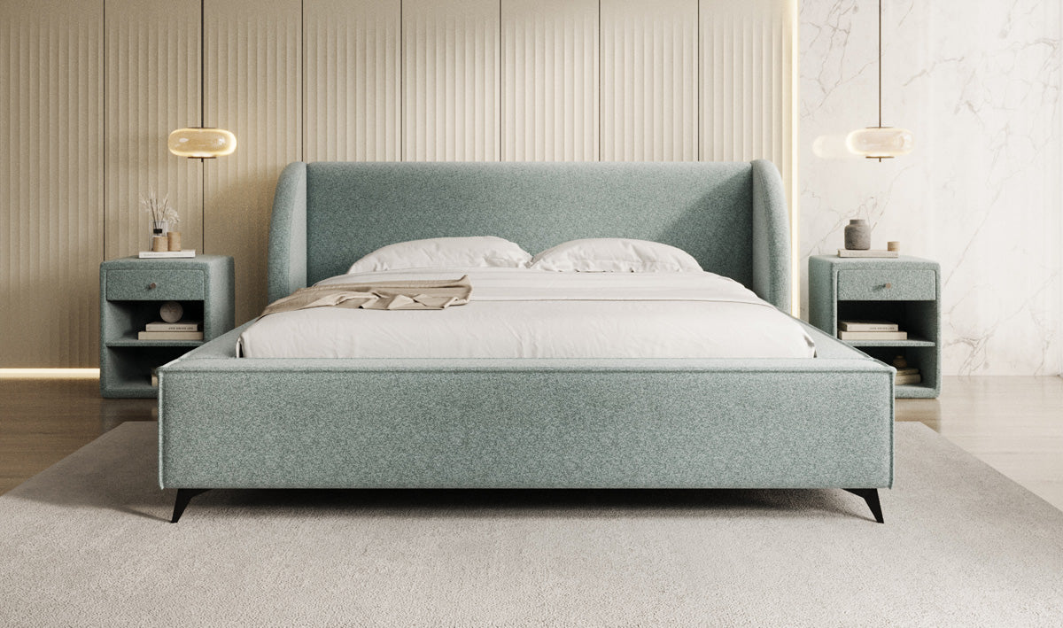Designer Polsterbett Freya in Strukturstoff mit Stauraum