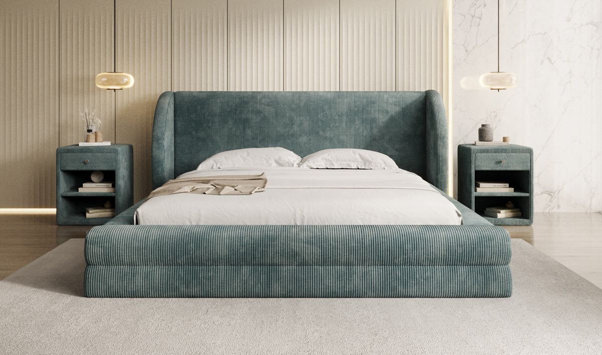 Lit rembourré design Liv en Côtelé avec espace de rangement