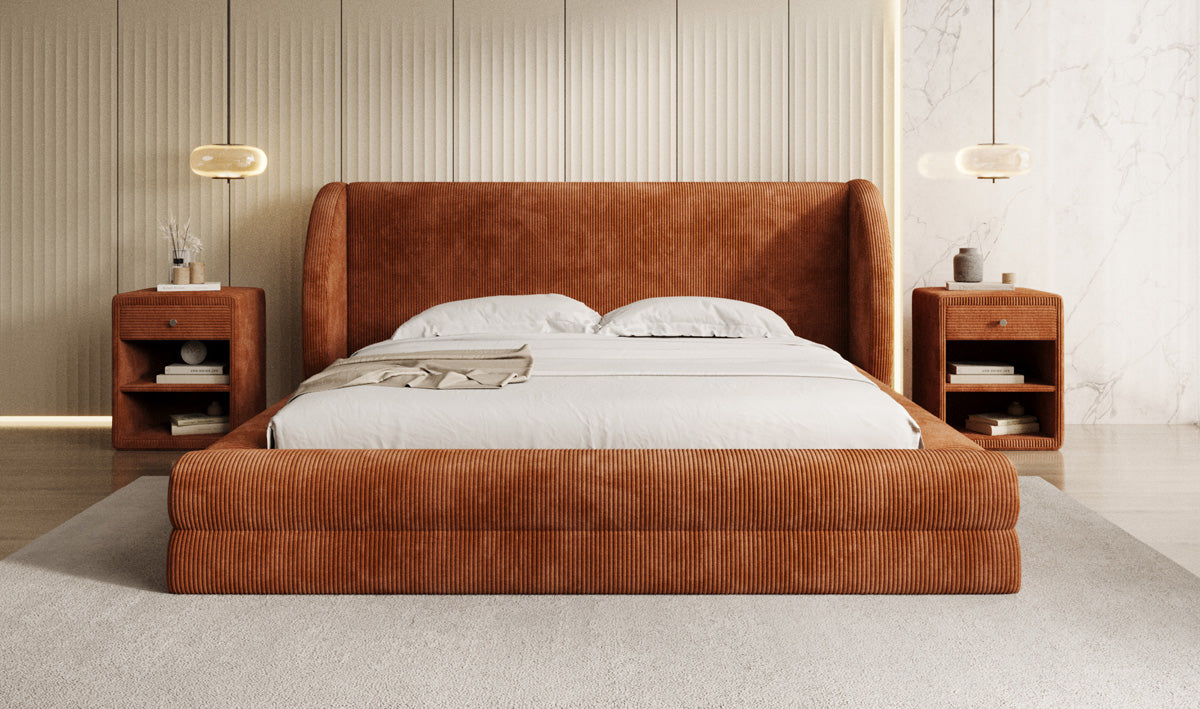 Lit rembourré design Liv en Côtelé avec espace de rangement