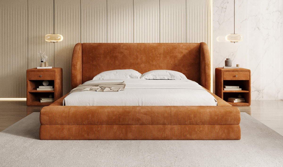 Lit rembourré design Liv en Côtelé avec espace de rangement
