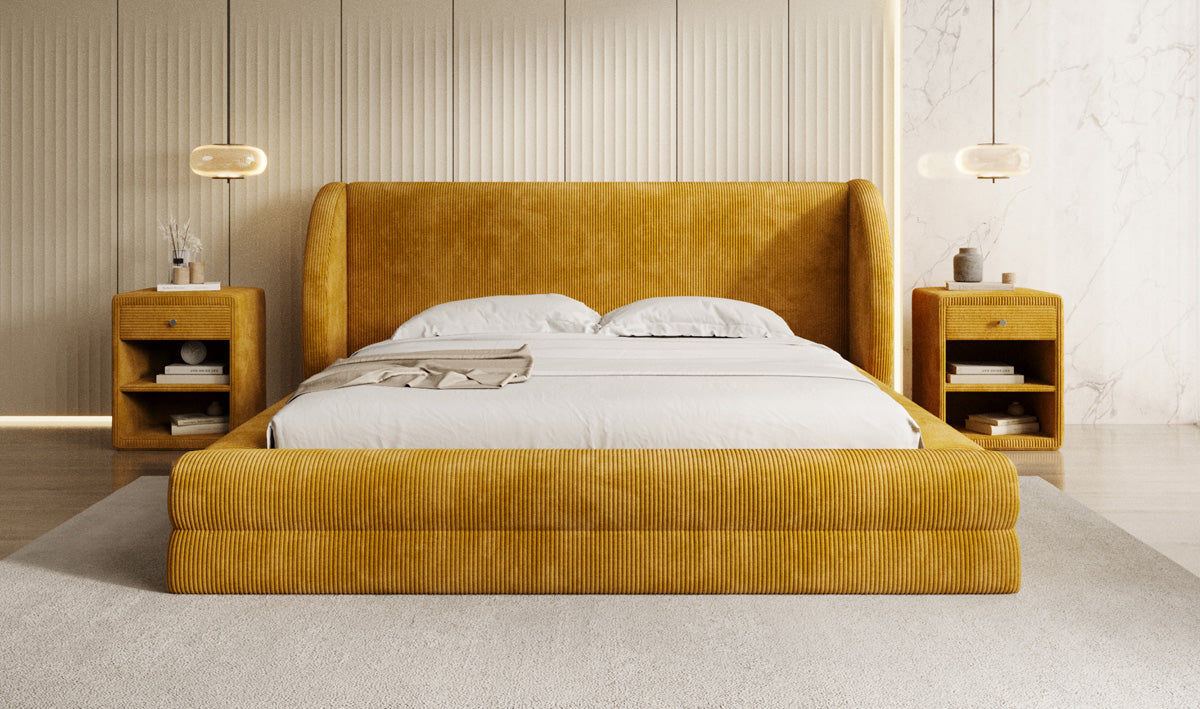 Lit rembourré design Liv en Côtelé avec espace de rangement