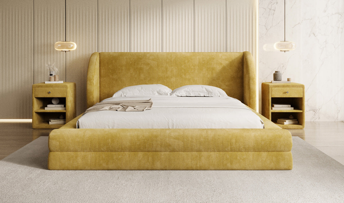 Lit rembourré design Liv en Côtelé avec espace de rangement