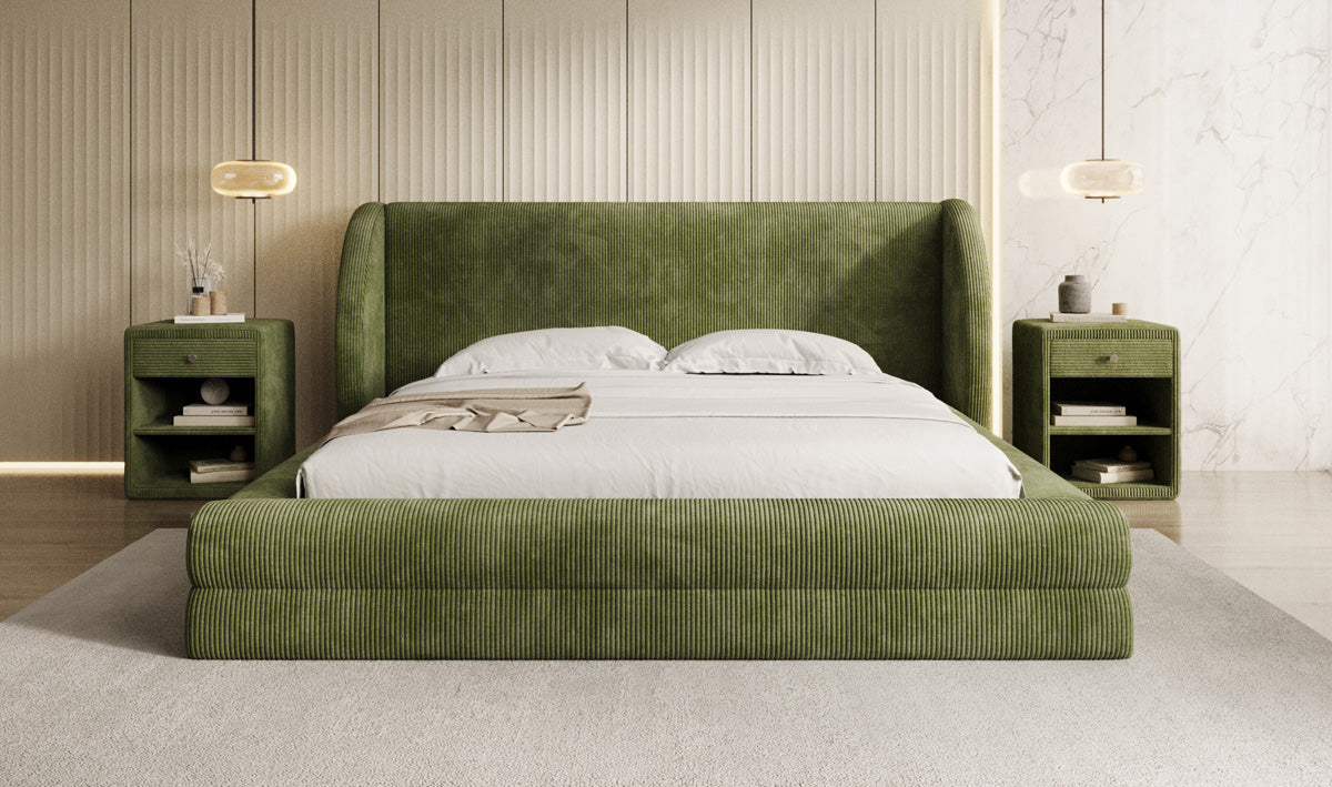 Lit rembourré design Liv en Côtelé avec espace de rangement