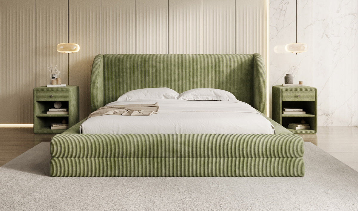 Lit rembourré design Liv en Côtelé avec espace de rangement