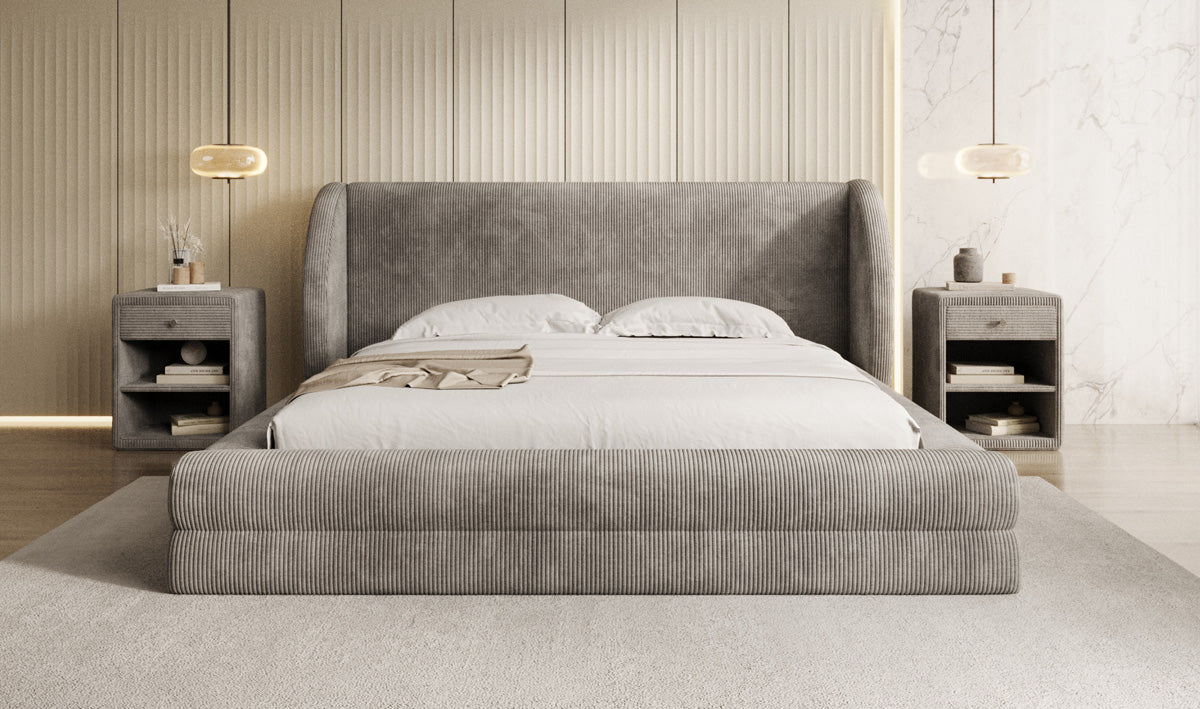 Lit rembourré design Liv en Côtelé avec espace de rangement