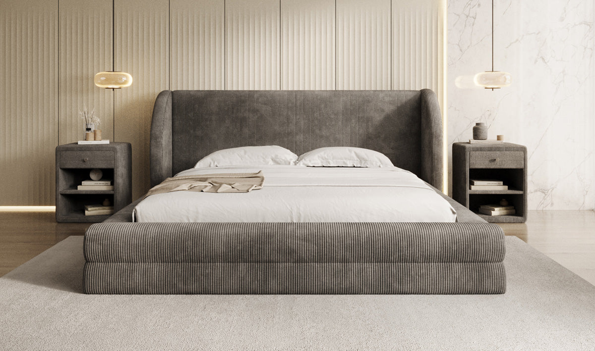 Lit rembourré design Liv en Côtelé avec espace de rangement