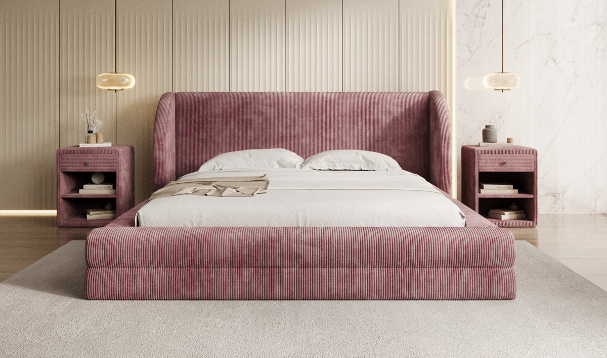 Lit rembourré design Liv en Côtelé avec espace de rangement