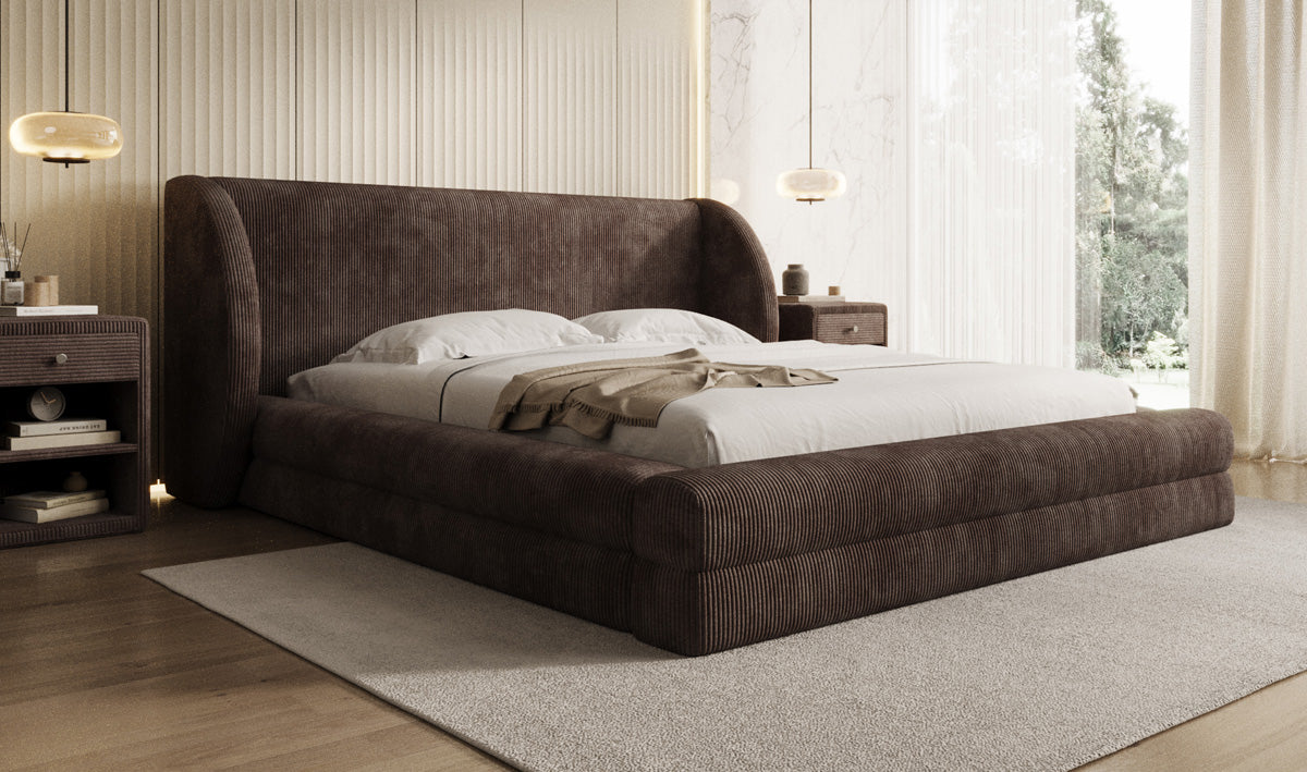 Lit rembourré design Liv en Côtelé avec espace de rangement