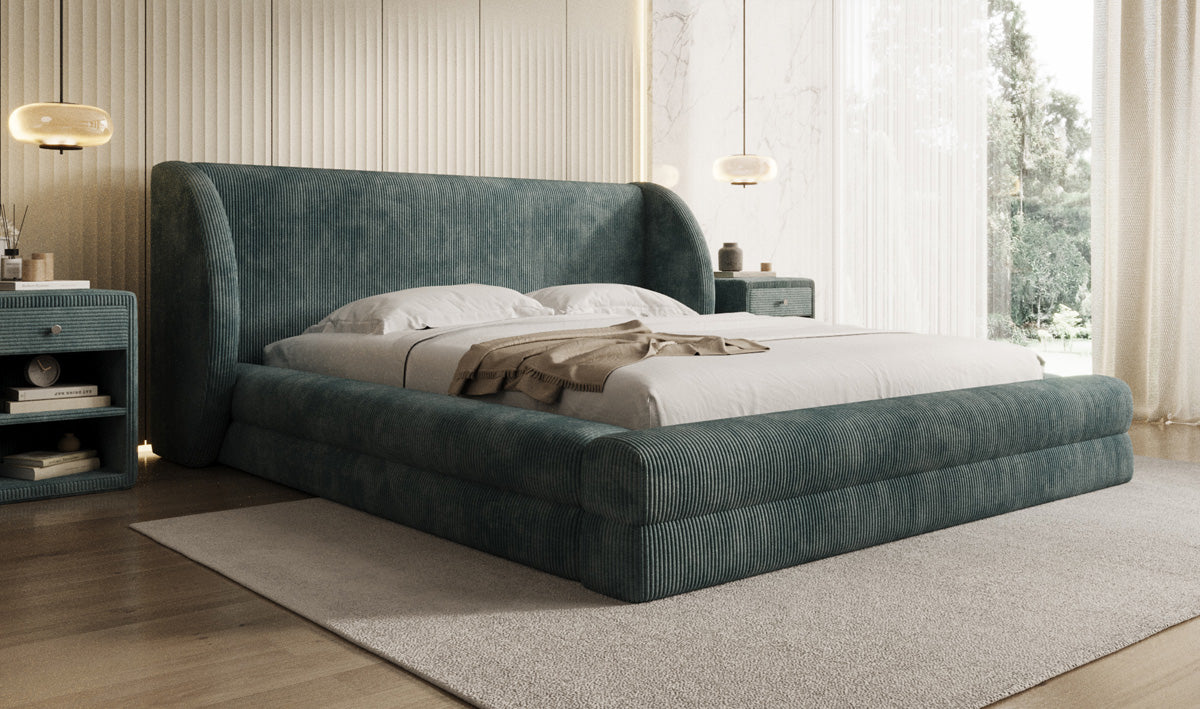 Lit rembourré design Liv en Côtelé avec espace de rangement