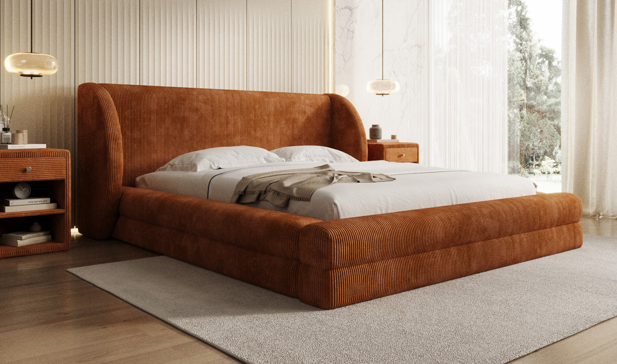 Lit rembourré design Liv en Côtelé avec espace de rangement