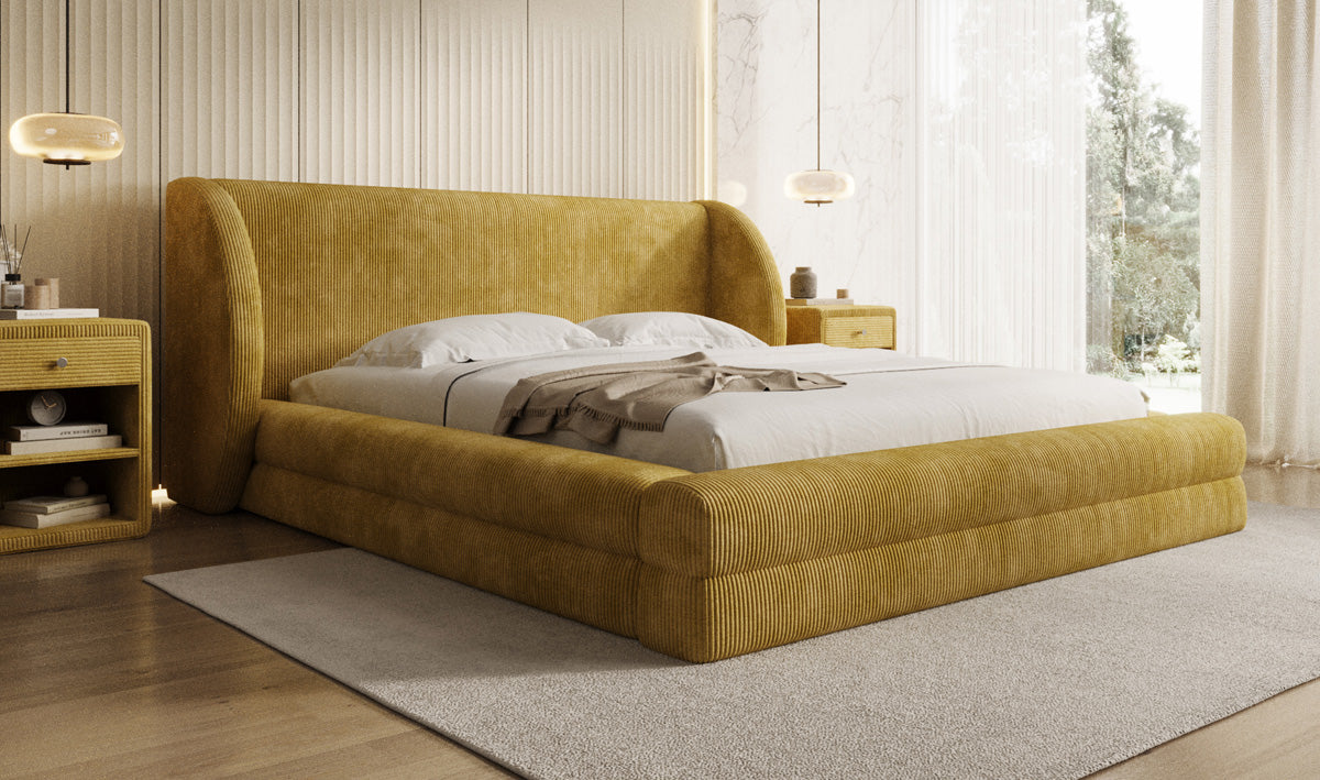 Lit rembourré design Liv en Côtelé avec espace de rangement