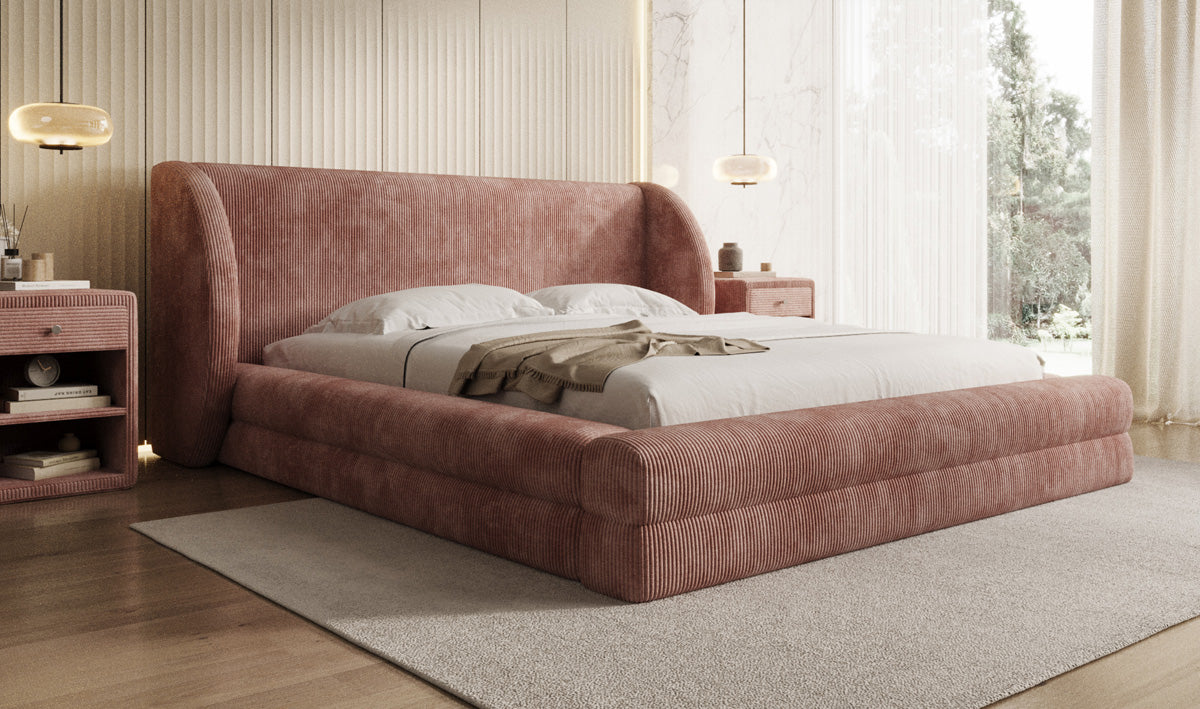 Lit rembourré design Liv en Côtelé avec espace de rangement