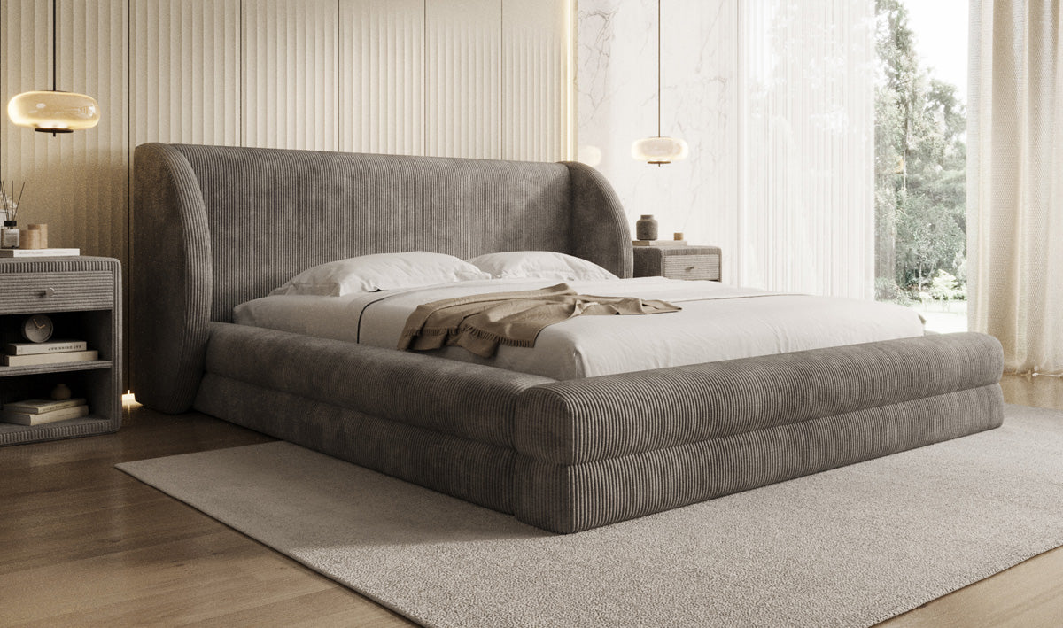 Lit rembourré design Liv en Côtelé avec espace de rangement