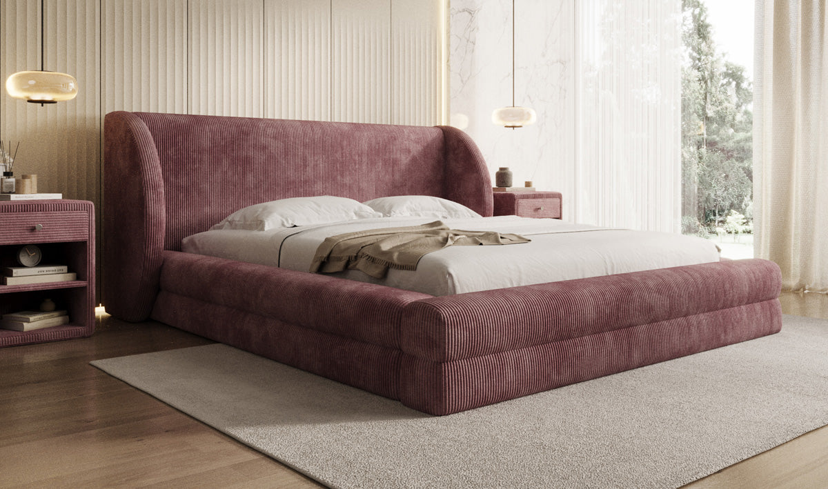 Lit rembourré design Liv en Côtelé avec espace de rangement