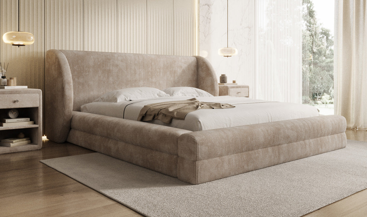 Lit rembourré design Liv en Côtelé avec espace de rangement