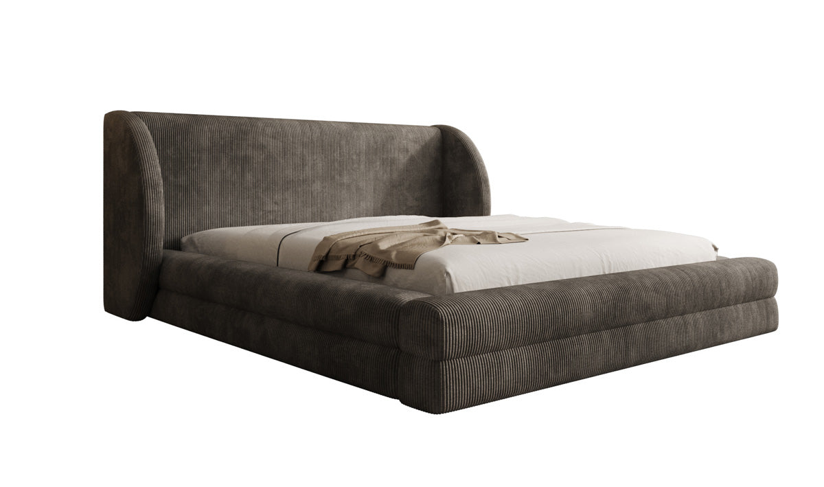 Lit rembourré design Liv en Côtelé avec espace de rangement