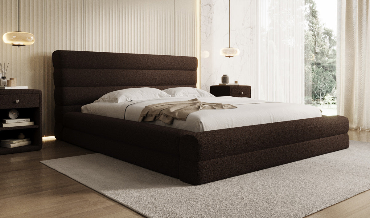 Lit rembourré design Maren en Peluche Bouclé avec espace de rangement