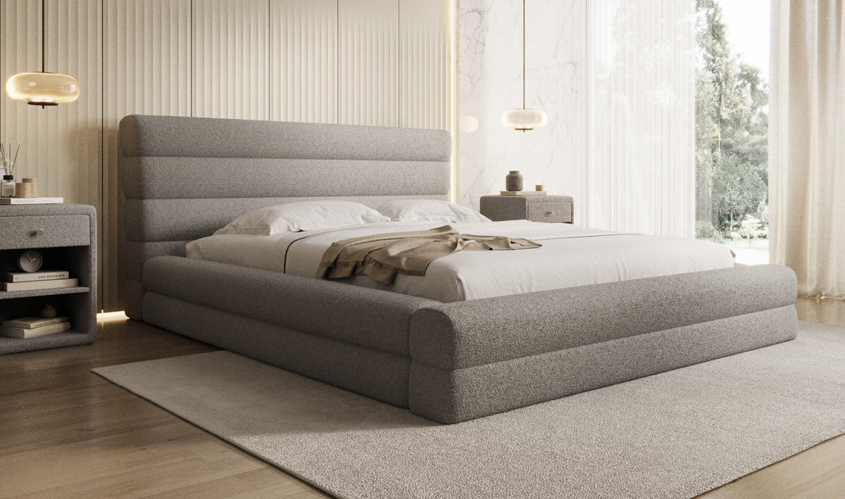 Lit rembourré design Maren en Peluche Bouclé avec espace de rangement