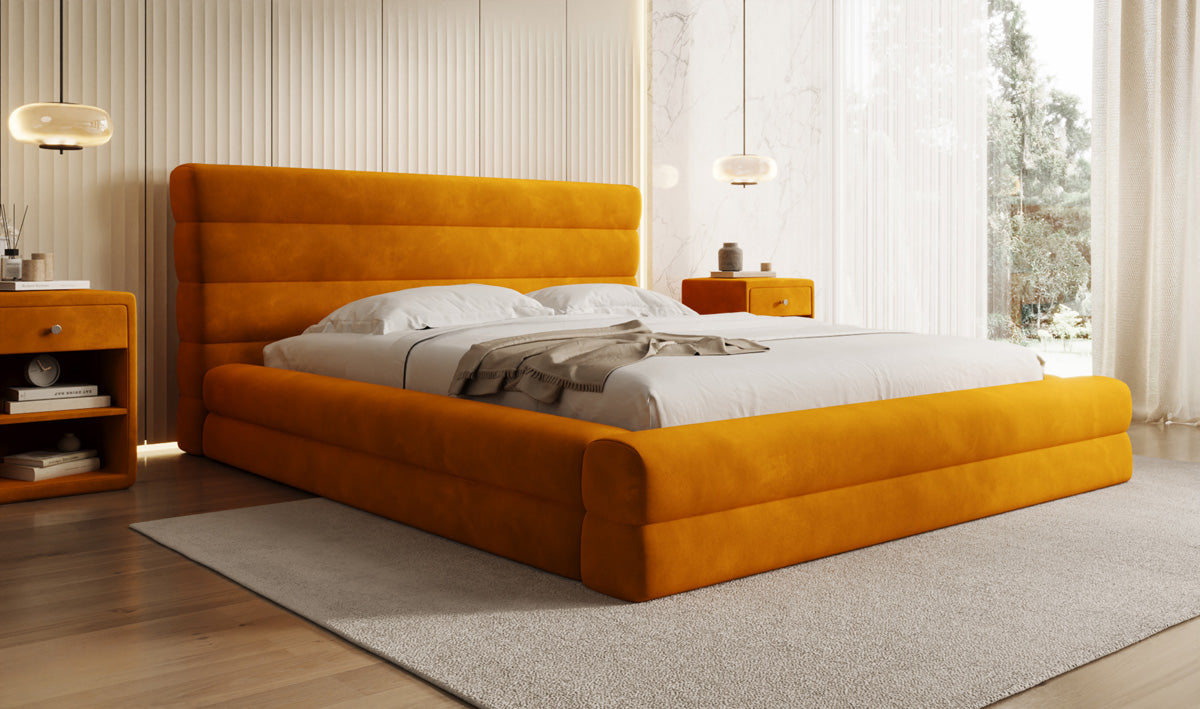 Lit rembourré design Maren en Velours avec espace de rangement