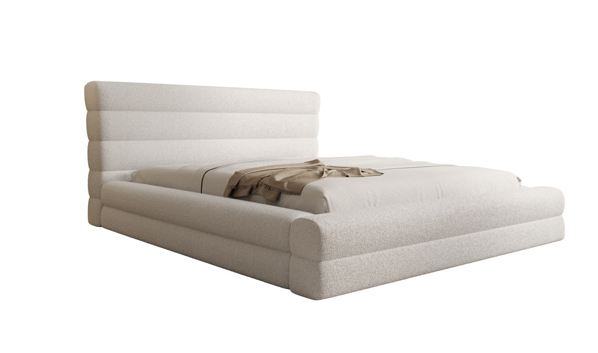 Lit rembourré design Maren en Peluche Bouclé avec espace de rangement